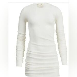 Khaite cream cotton ribbed knit crew neck extended long sleeves Medium